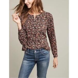 MAEVE ANTHROPOLOGIE Ditsy Dark Floral Button Up Blouse XS Cottagecore Fall